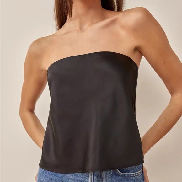 NWT Reformation Spritz Silk Tube Top Small Black - Picture 2 of 7